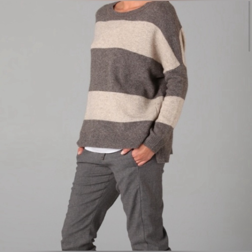VINCE Brown & Cream scooped neck oversized wool sweater